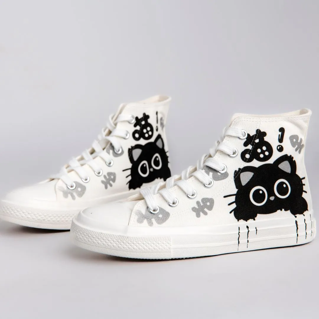 Boo the Black Kitty High Top Canvas Shoes - Women's