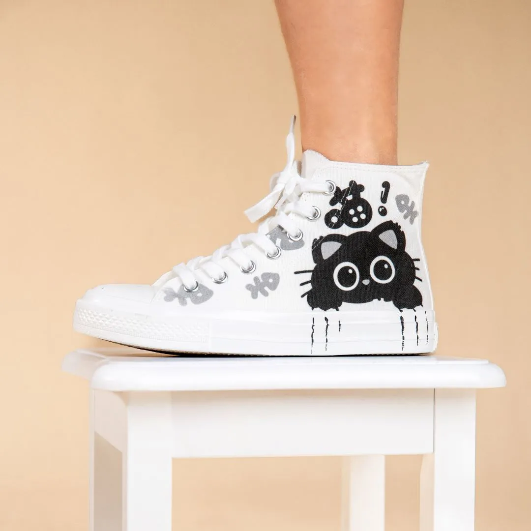 Boo the Black Kitty High Top Canvas Shoes - Women's