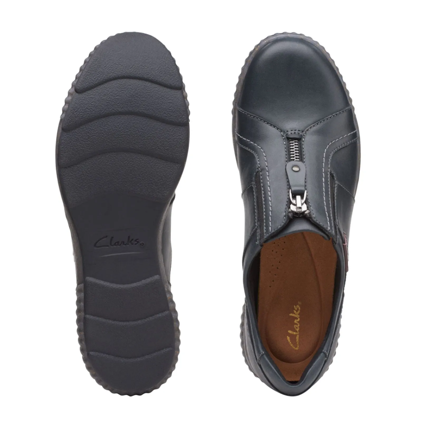 Clarks Magnolia Zip Slip On (Women) - Black Leather