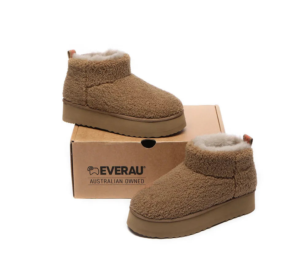 EVERAU® UGG Boots Sheepskin Wool Plush Ankle Ultra Platform Teddycozy