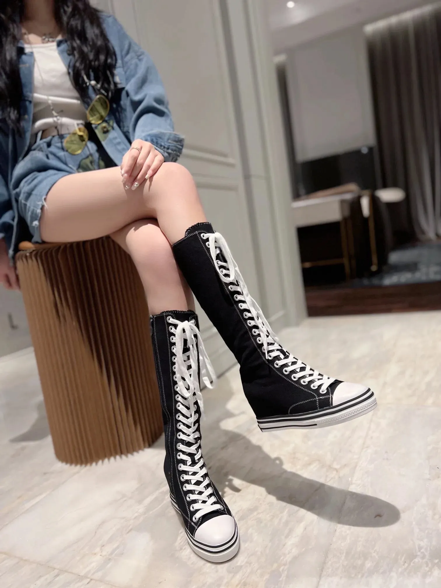 Funki Buys | Boots | Women's Knee High Platform Canvas Boots