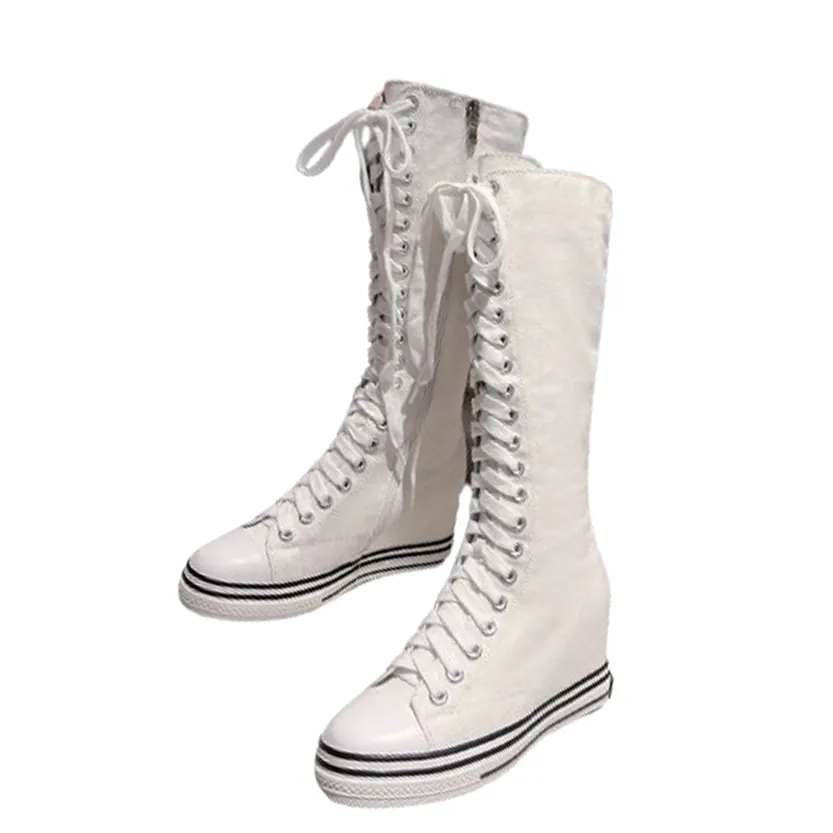 Funki Buys | Boots | Women's Knee High Platform Canvas Boots