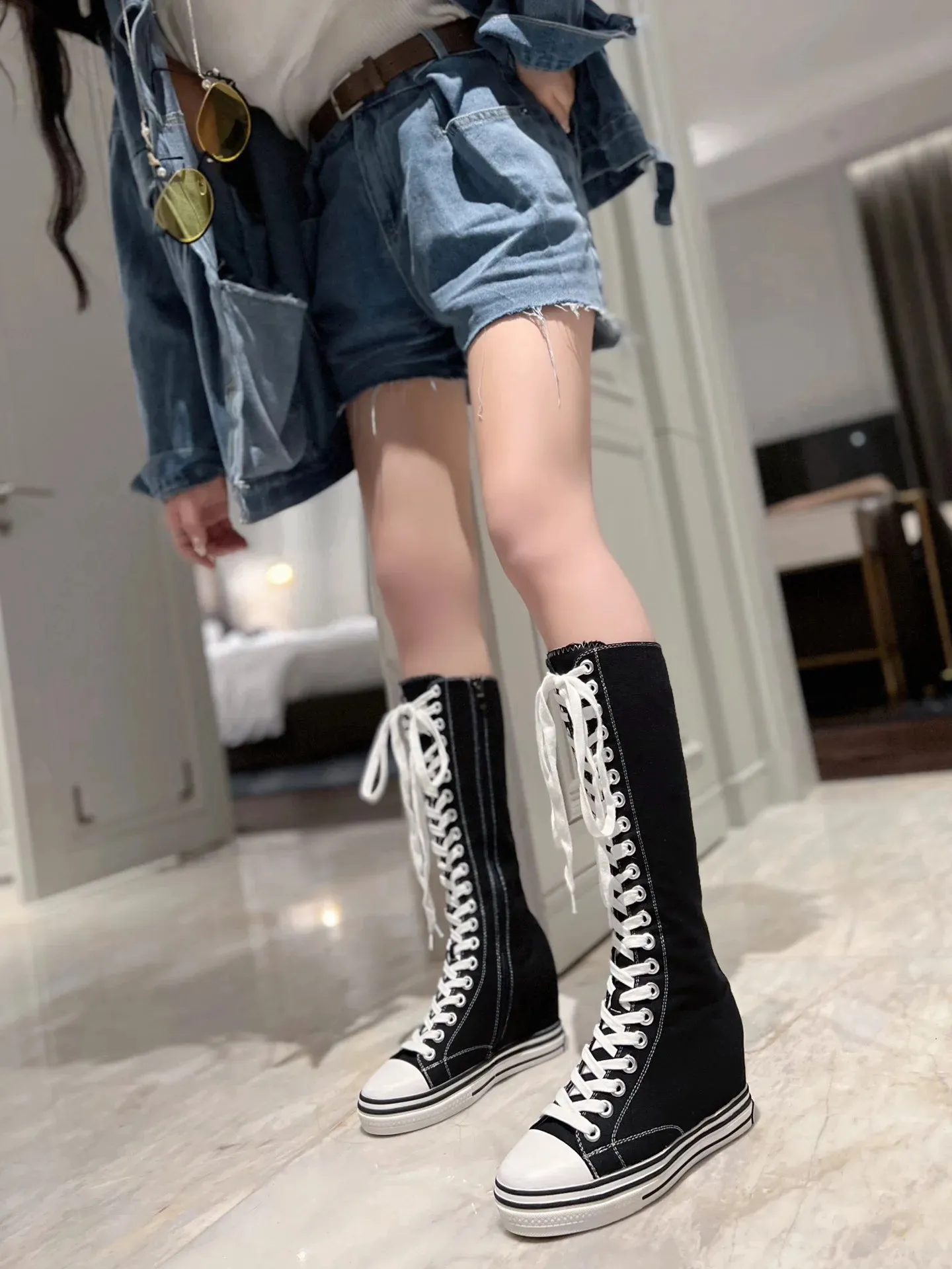 Funki Buys | Boots | Women's Knee High Platform Canvas Boots