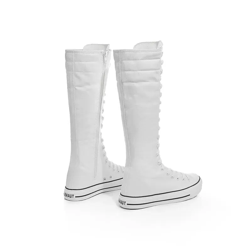 Funki Buys | Boots | Women's Long Lace Up Zipper Canvas Boot