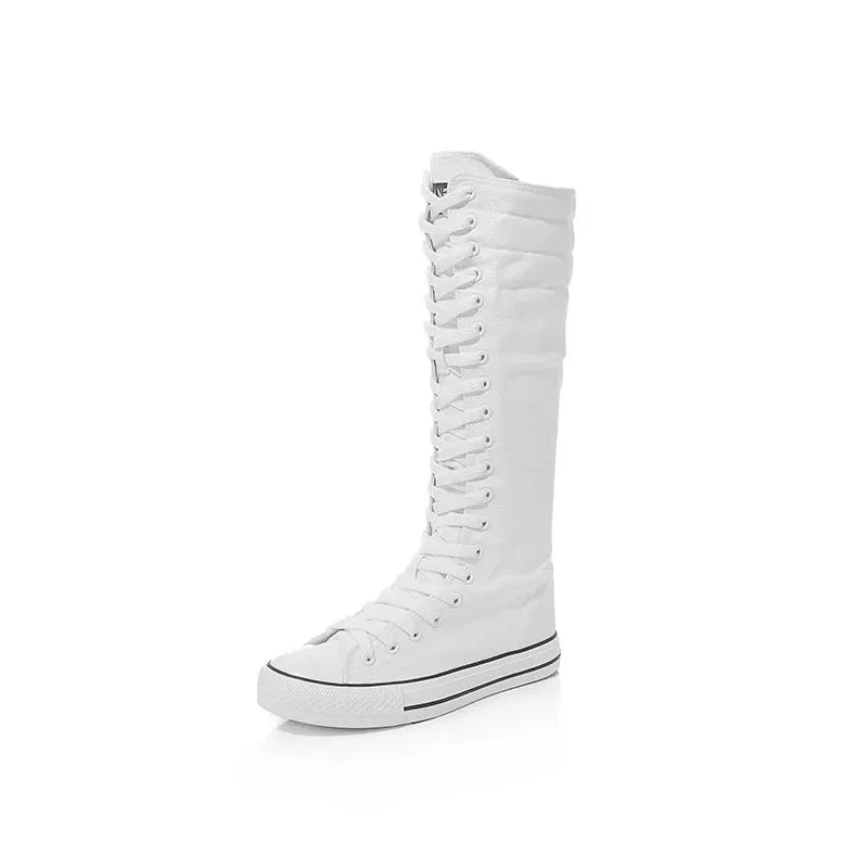 Funki Buys | Boots | Women's Long Lace Up Zipper Canvas Boot