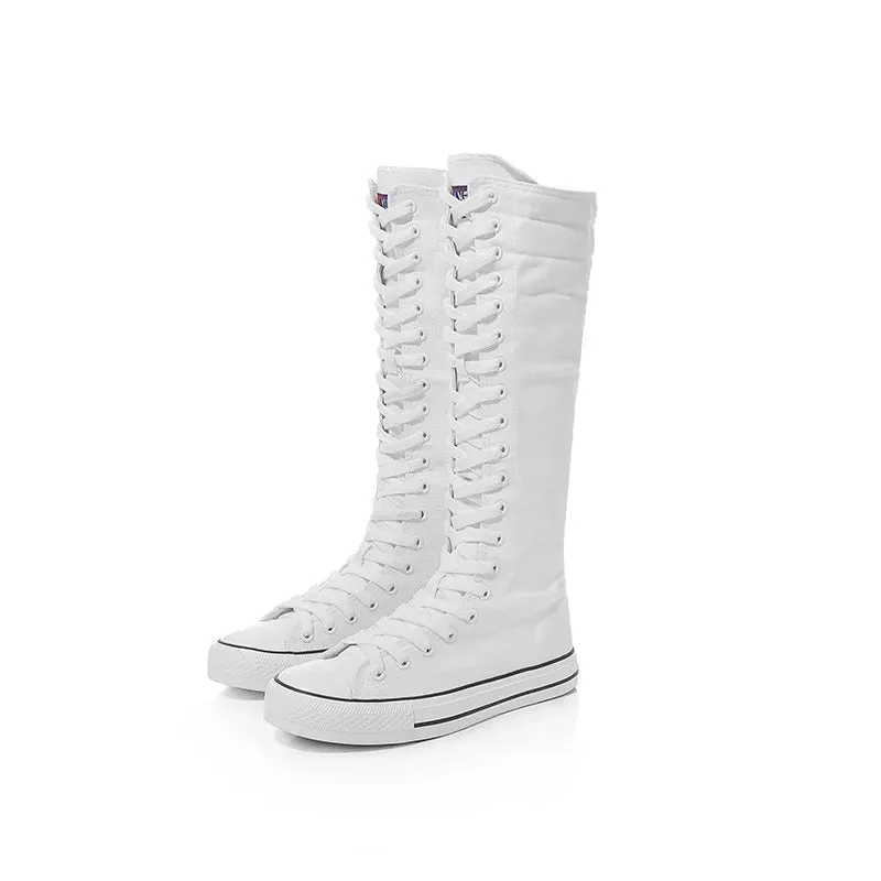 Funki Buys | Boots | Women's Long Lace Up Zipper Canvas Boot