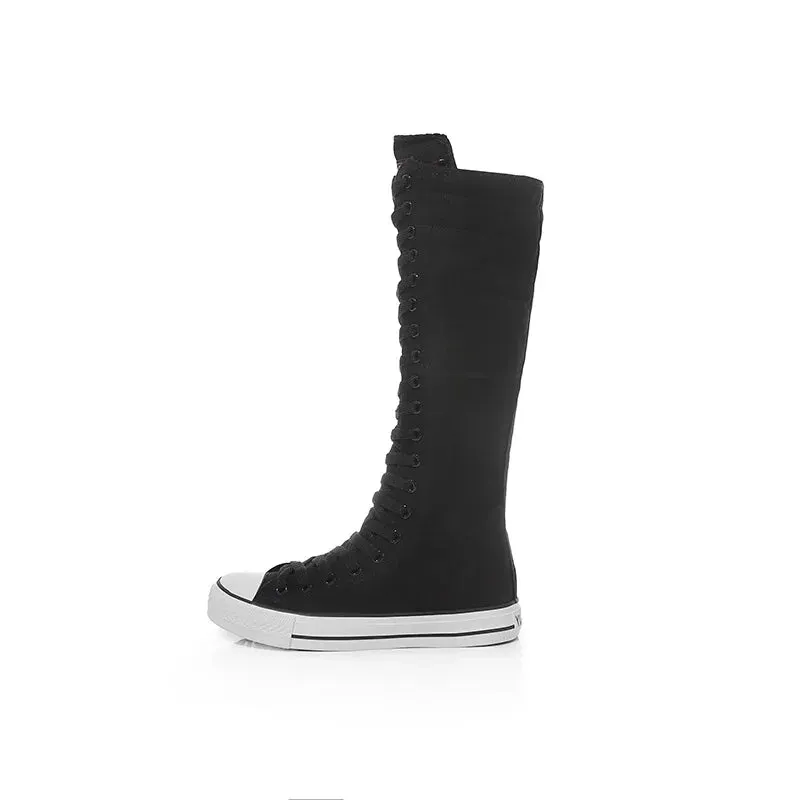 Funki Buys | Boots | Women's Long Lace Up Zipper Canvas Boot