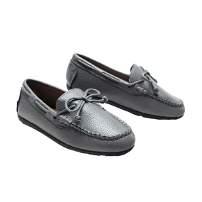 Gray Faux Leather Laced Loafers