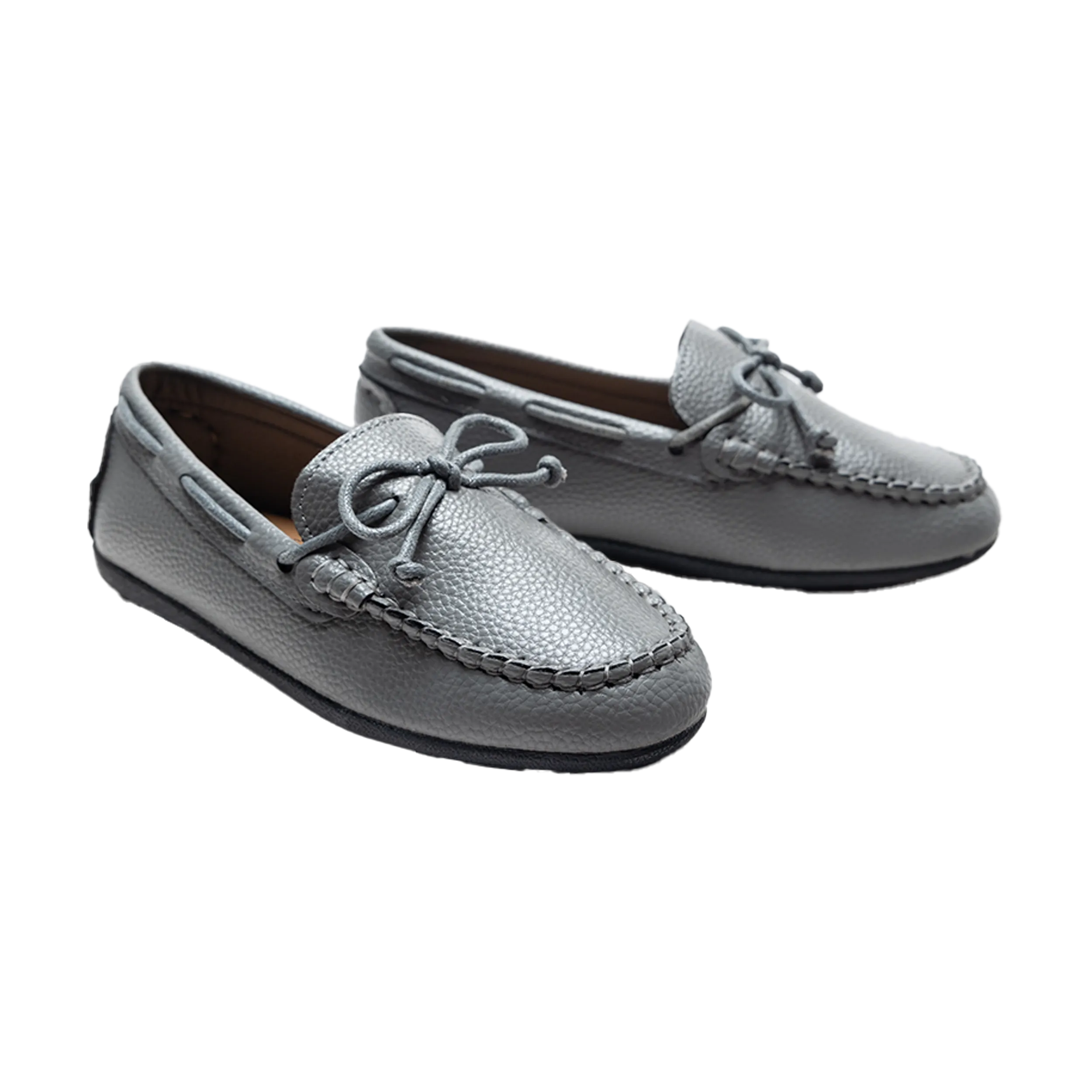 Gray Faux Leather Laced Loafers