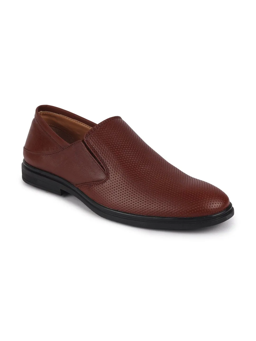 Men Tan Formal Leather Slip-On Shoes