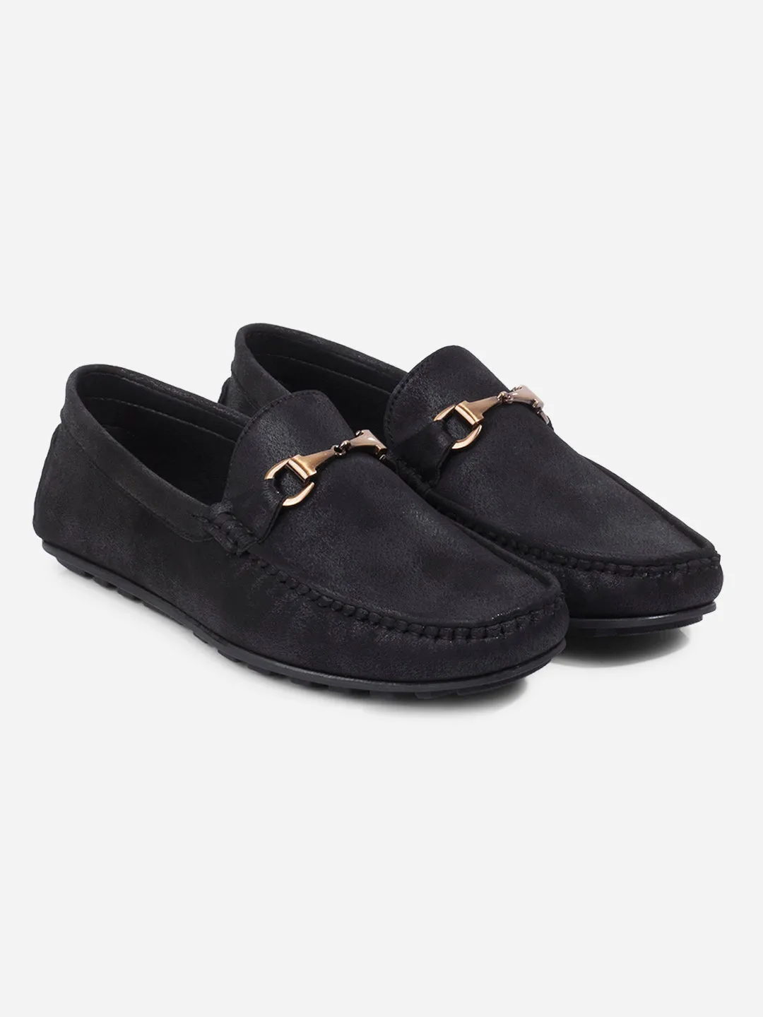 Men's Black Moc Toe Buckle Loafer (IX4115)