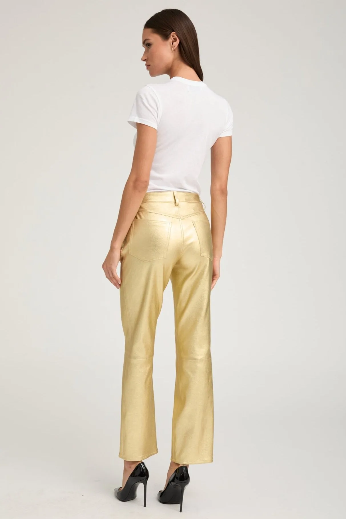 Metallic Gold Leather 5 Pocket Slim Straight