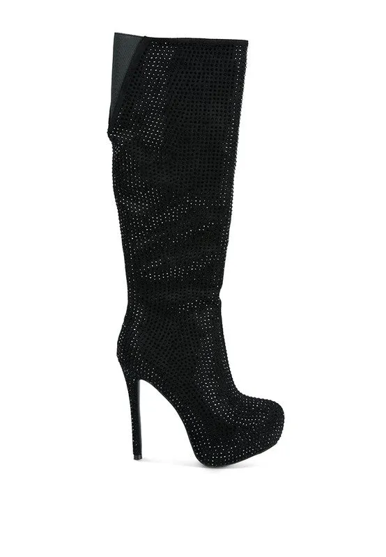 Rhinestone Stiletto Calf Boots