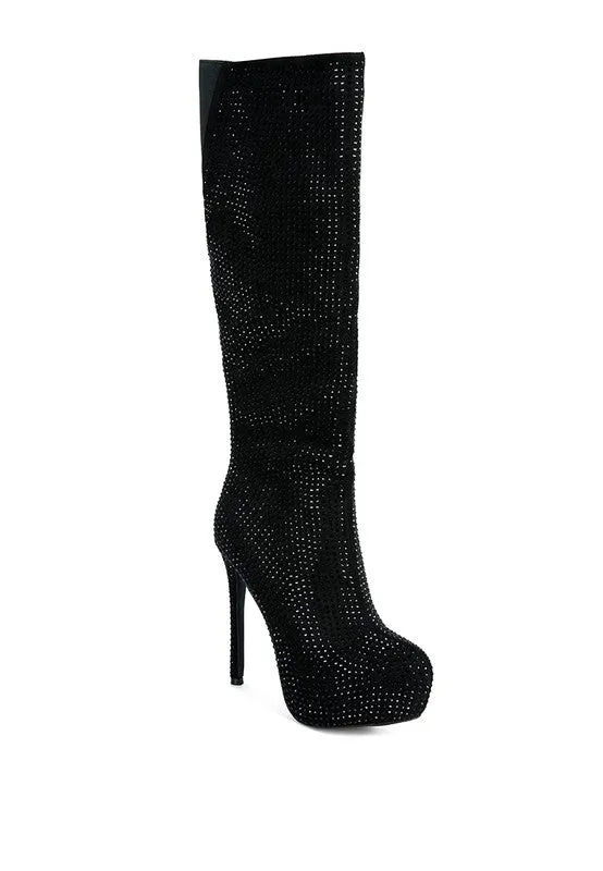 Rhinestone Stiletto Calf Boots