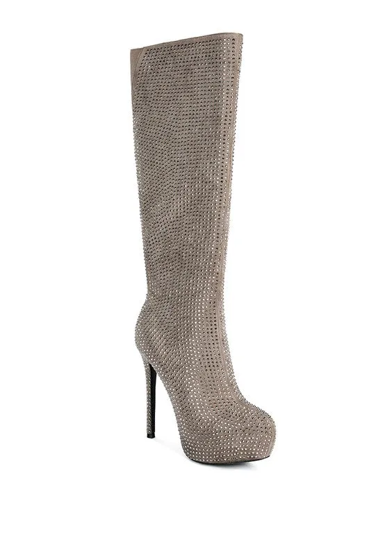 Rhinestone Stiletto Calf Boots