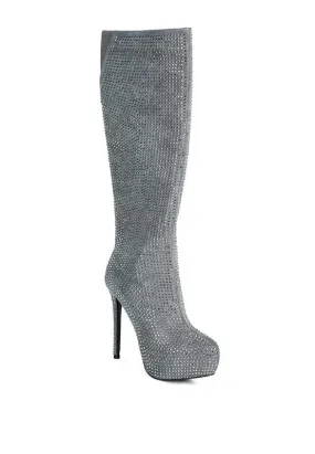 Rhinestone Stiletto Calf Boots