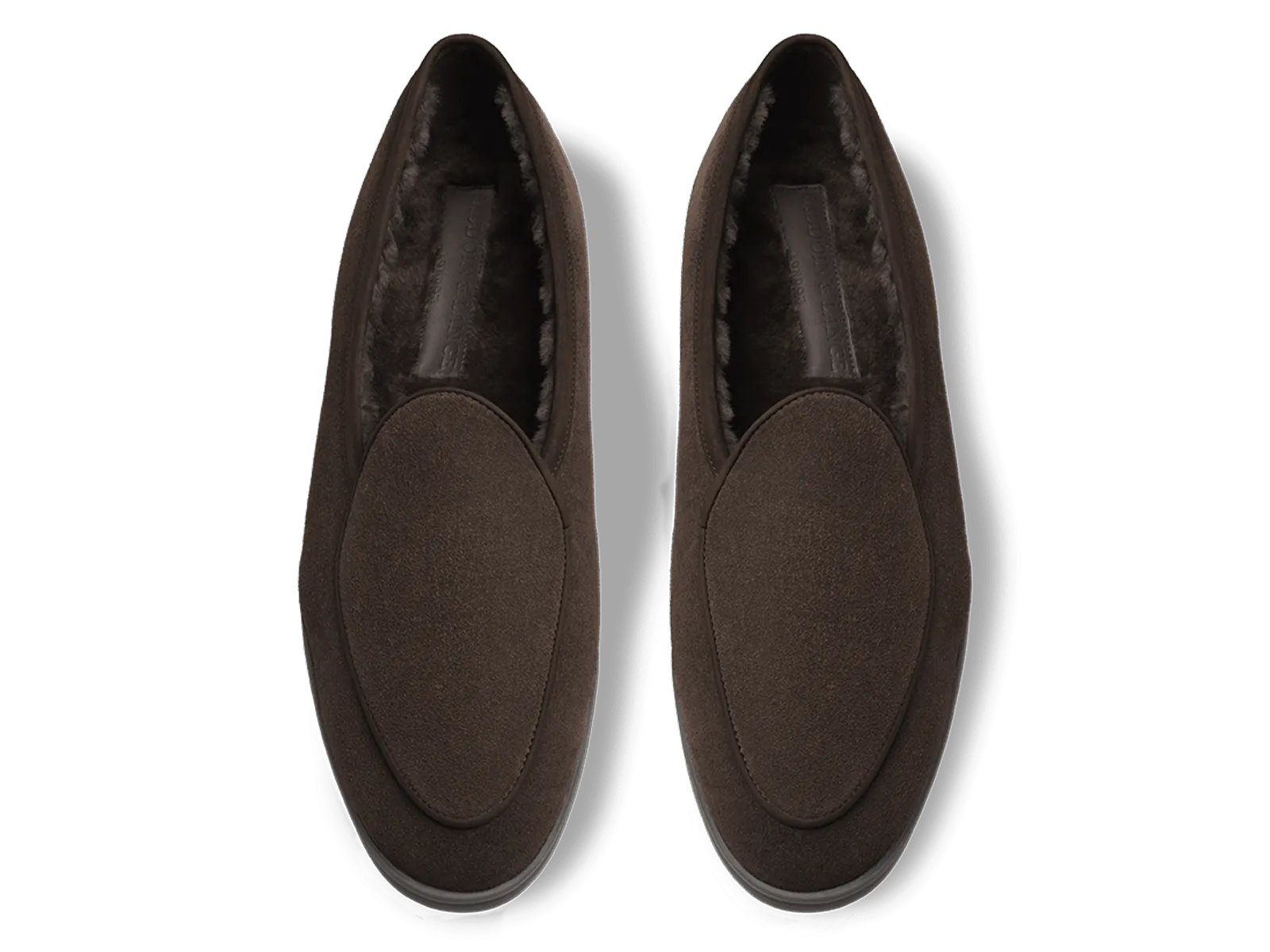 Stride Loafers in Dark Brown Glove Suede with Shearling Lining Dark Sole