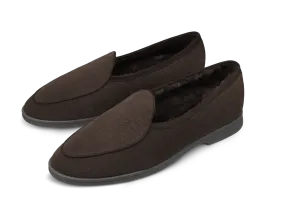 Stride Loafers in Dark Brown Glove Suede with Shearling Lining Dark Sole