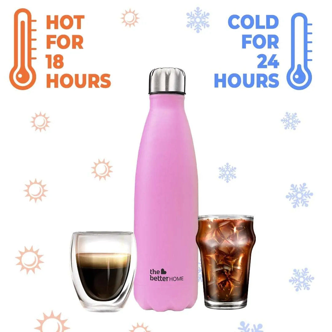 The Better Home Insulated Bottle | Doubled Wall 304 Stainless Steel | Stays Hot for 18 Hrs & Cold for 24 Hrs | Leakproof | Insulated Water Bottles for Office, Camping, Travel (500 ml, Pink)