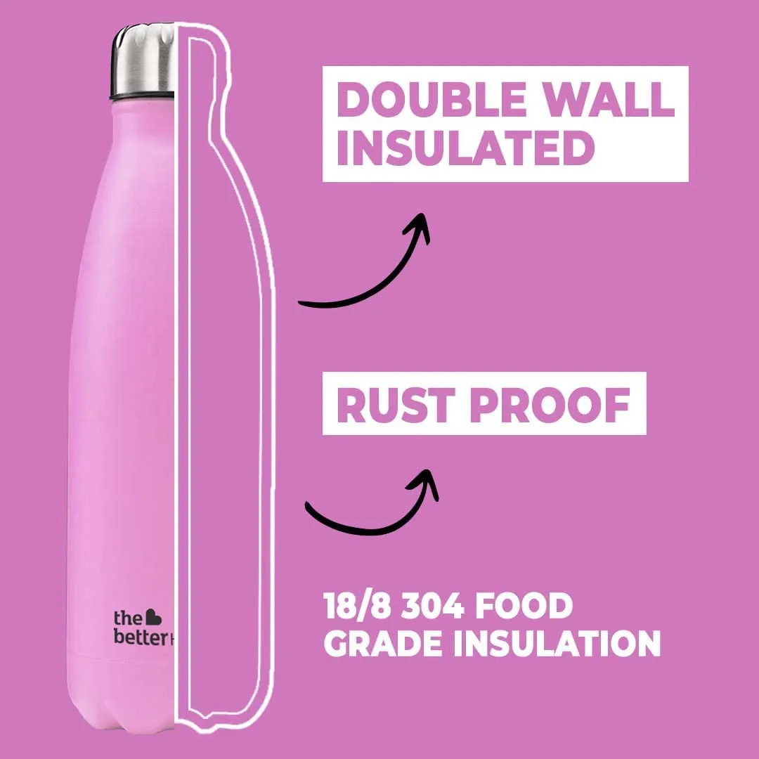 The Better Home Insulated Bottle | Doubled Wall 304 Stainless Steel | Stays Hot for 18 Hrs & Cold for 24 Hrs | Leakproof | Insulated Water Bottles for Office, Camping, Travel (500 ml, Pink)