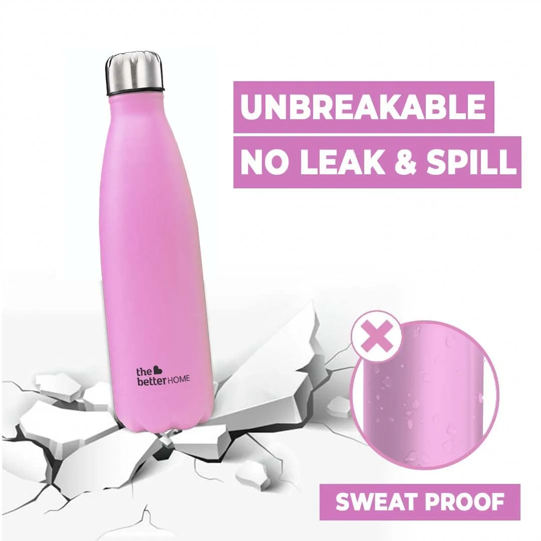 The Better Home Insulated Bottle | Doubled Wall 304 Stainless Steel | Stays Hot for 18 Hrs & Cold for 24 Hrs | Leakproof | Insulated Water Bottles for Office, Camping, Travel (500 ml, Pink)