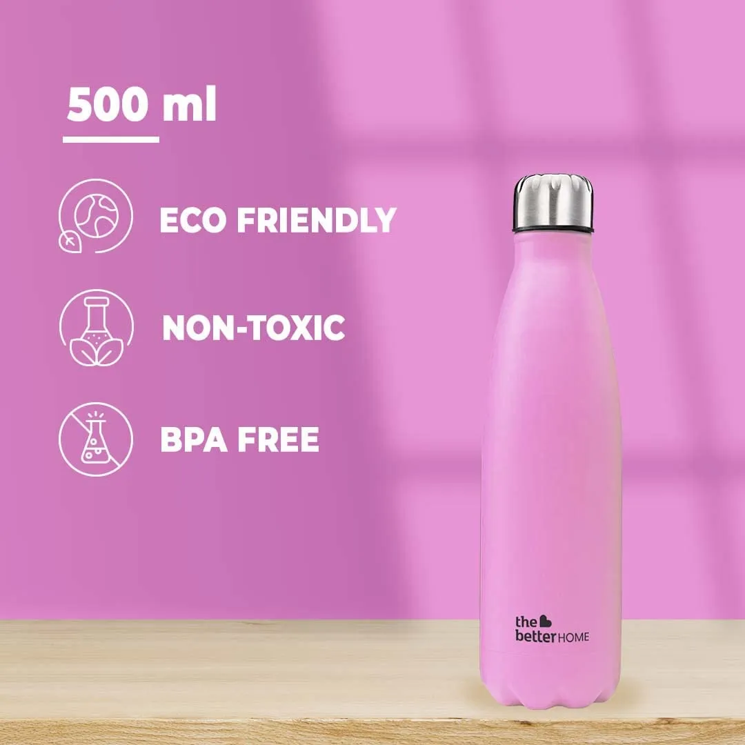 The Better Home Insulated Bottle | Doubled Wall 304 Stainless Steel | Stays Hot for 18 Hrs & Cold for 24 Hrs | Leakproof | Insulated Water Bottles for Office, Camping, Travel (500 ml, Pink)