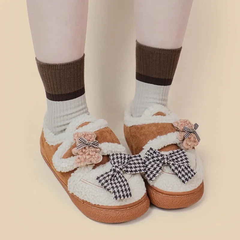 Ultra Soft Bears and Bows Velcro Strap Plush Shoes - Women's