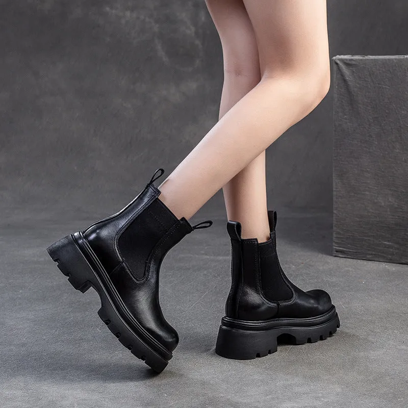 Women Minimalism Leather Casual Furred Platform Boots