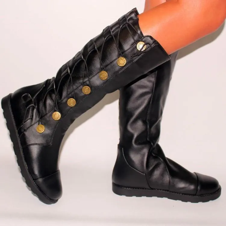 Women's soft knee high boots eastic lace-up boots low heel knee high boots